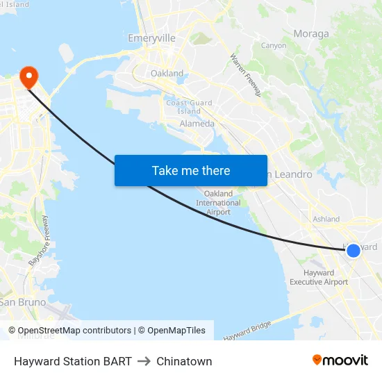 Hayward Station BART to Chinatown map