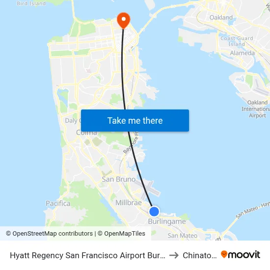 Hyatt Regency San Francisco Airport Burlingame to Chinatown map