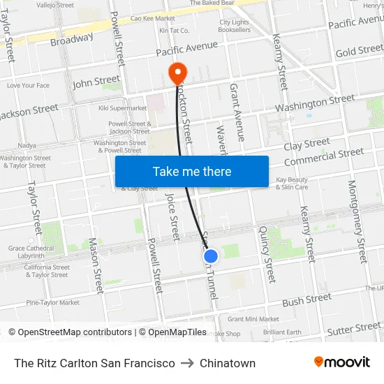The Ritz Carlton San Francisco to Chinatown map