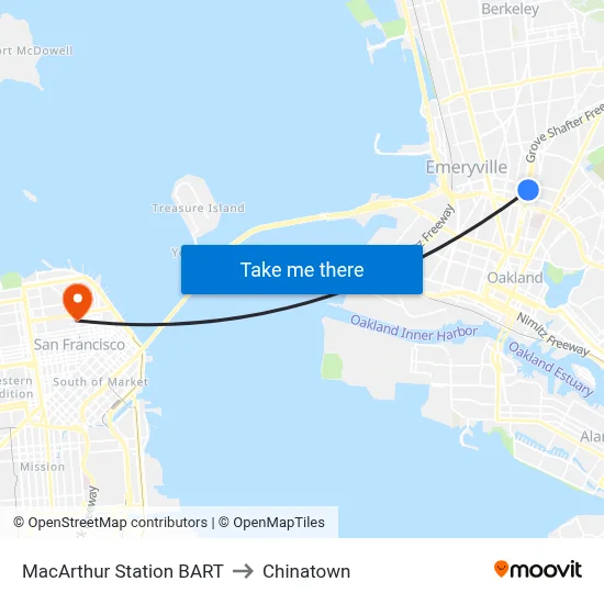 MacArthur Station BART to Chinatown map