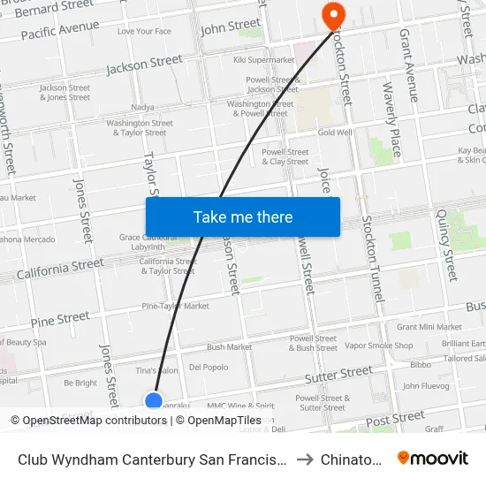Club Wyndham Canterbury San Francisco to Chinatown map