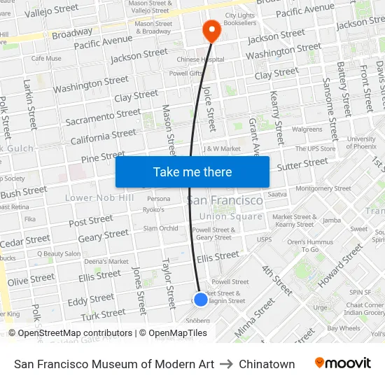 San Francisco Museum of Modern Art to Chinatown map