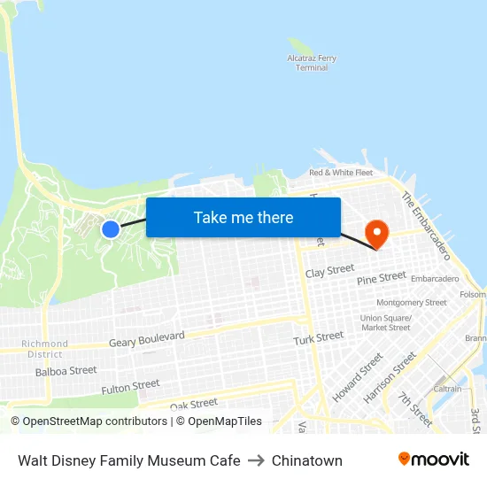 Walt Disney Family Museum Cafe to Chinatown map