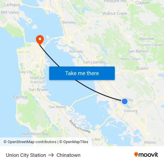Union City Station to Chinatown map