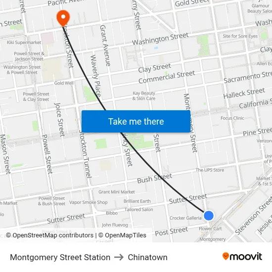 Montgomery Street Station to Chinatown map