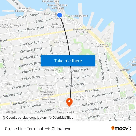 Cruise Line Terminal to Chinatown map
