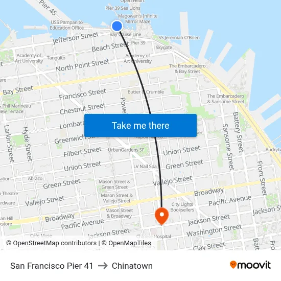 San Francisco Pier 41 to Chinatown map