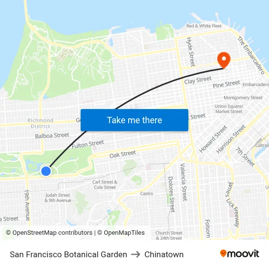 San Francisco Botanical Garden to Chinatown map