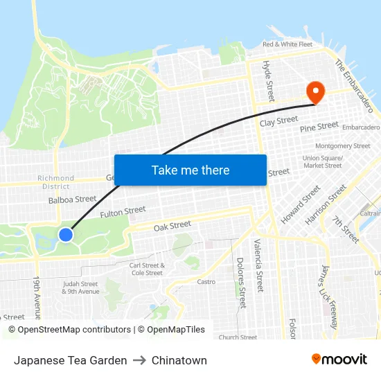 Japanese Tea Garden to Chinatown map