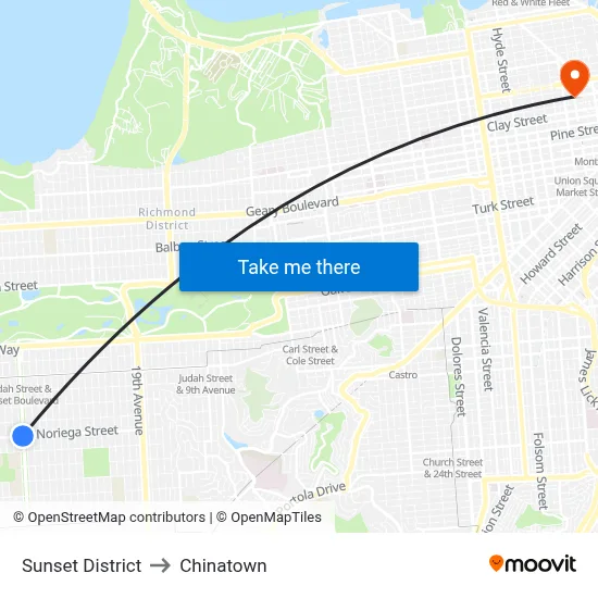 Sunset District to Chinatown map