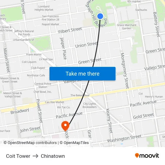 Coit Tower to Chinatown map