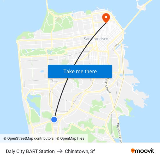Daly City BART Station to Chinatown, Sf map
