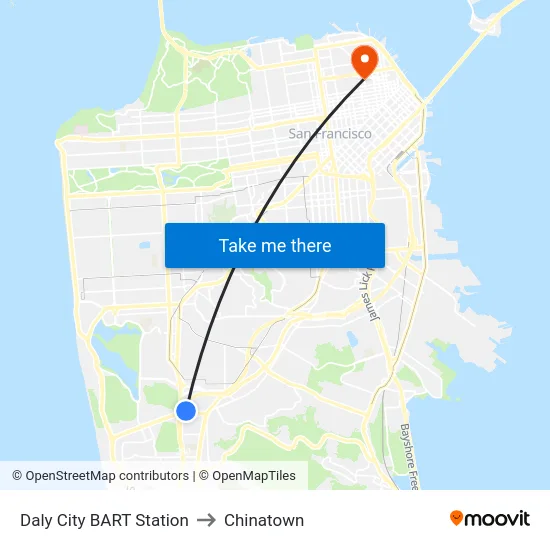 Daly City BART Station to Chinatown map