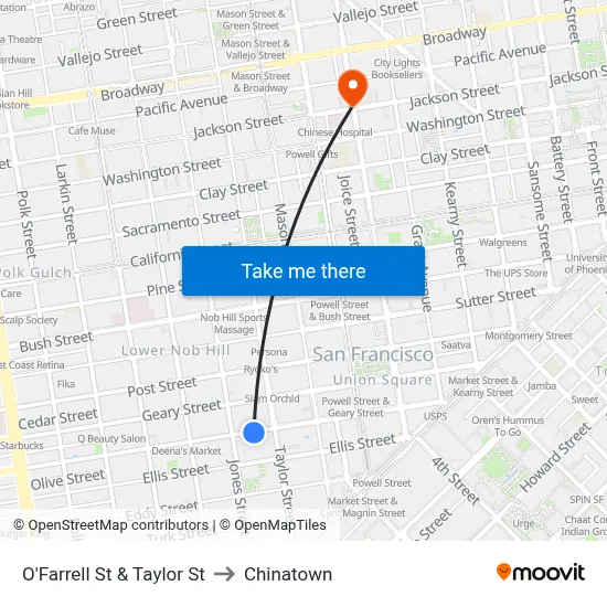 O'Farrell St & Taylor St to Chinatown map