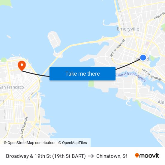 Broadway & 19th St (19th St BART) to Chinatown, Sf map