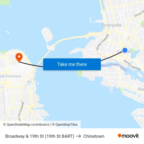 Broadway & 19th St (19th St BART) to Chinatown map