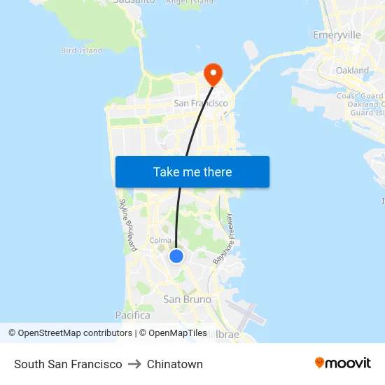 South San Francisco to Chinatown map