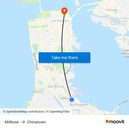Millbrae to Chinatown map