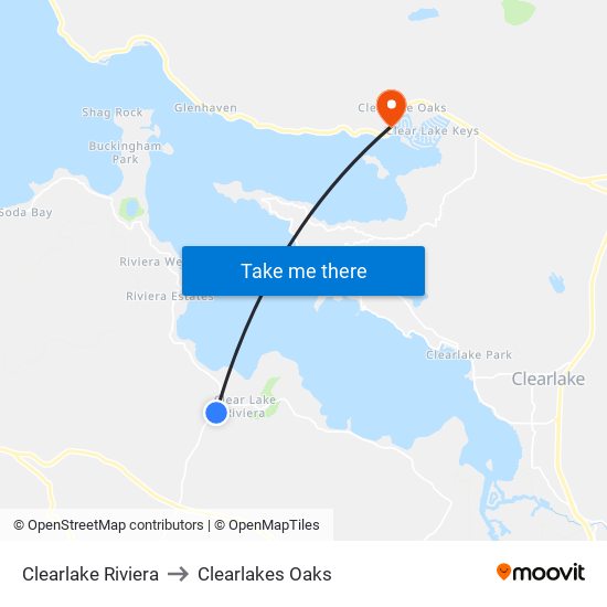 Clearlake Riviera to Clearlakes Oaks map