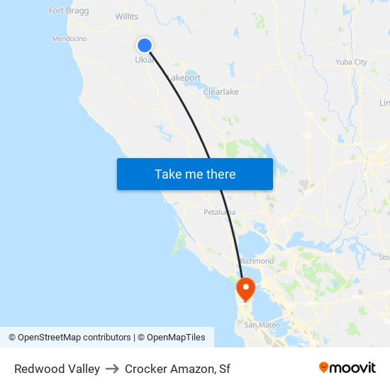 Redwood Valley to Crocker Amazon, Sf map