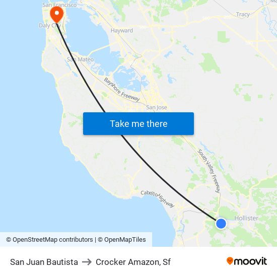 San Juan Bautista to Crocker Amazon, Sf map