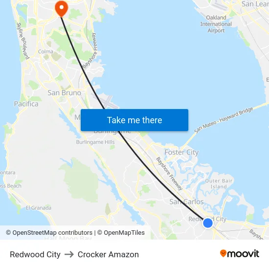 Redwood City to Crocker Amazon map