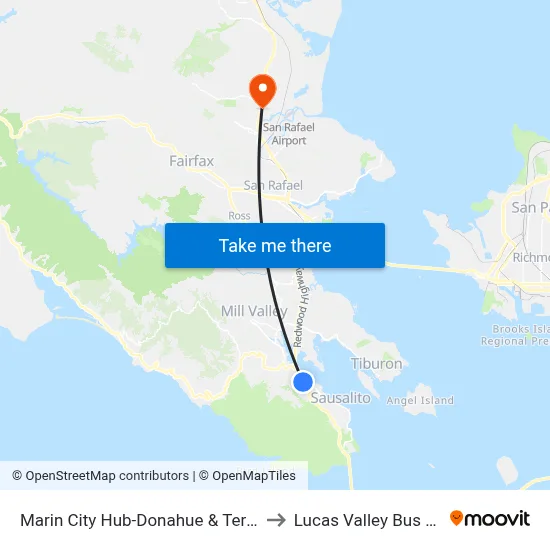 Marin City Hub-Donahue & Terners to Lucas Valley Bus Pad map