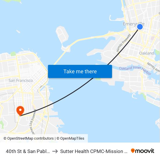 40th St & San Pablo Av to Sutter Health CPMC-Mission Bernal map