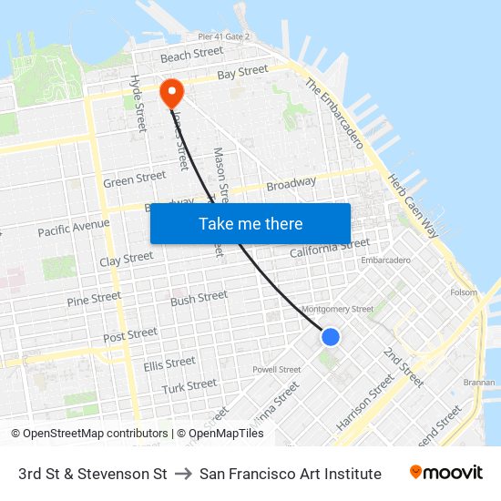 3rd St & Stevenson St to San Francisco Art Institute map