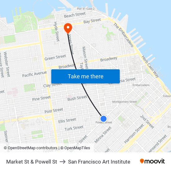 Market St & Powell St to San Francisco Art Institute map