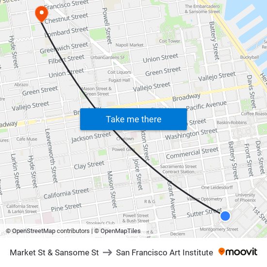 Market St & Sansome St to San Francisco Art Institute map