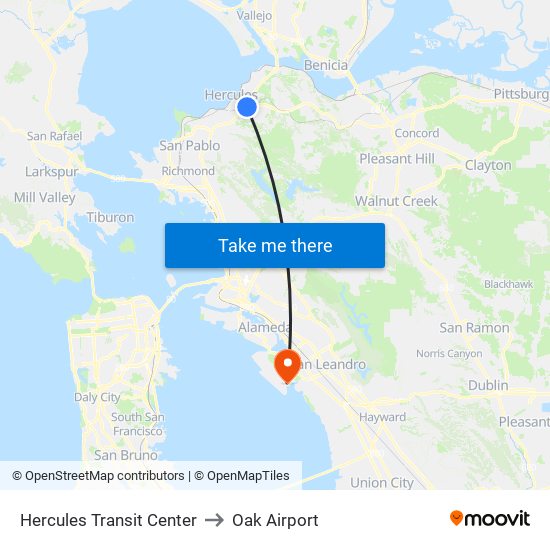 Hercules Transit Center to Oak Airport map