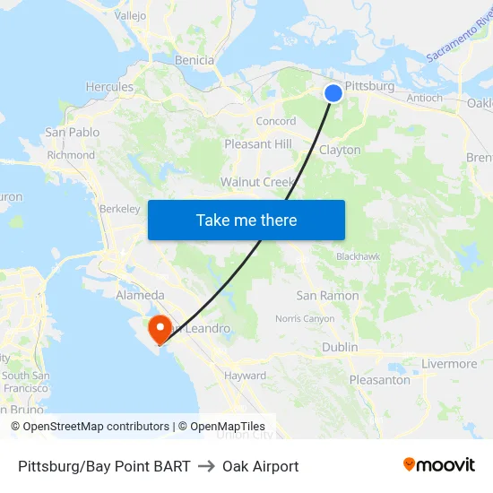 Pittsburg/Bay Point BART to Oak Airport map