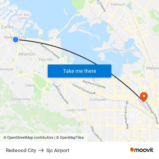 Redwood City to Sjc Airport map