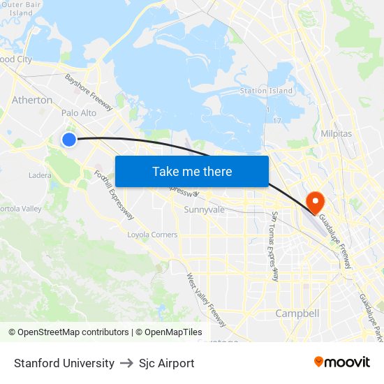 Stanford University to Sjc Airport map