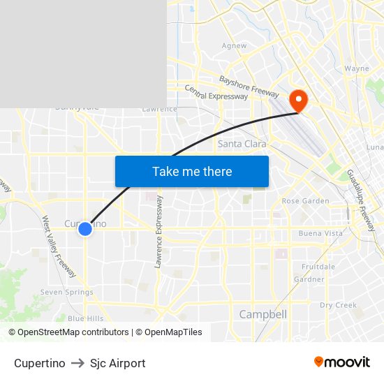 Cupertino to Sjc Airport map