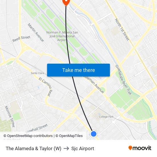 The Alameda & Taylor (W) to Sjc Airport map