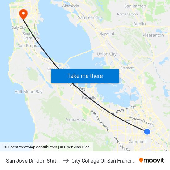 San Jose Diridon Station to City College Of San Francisco map