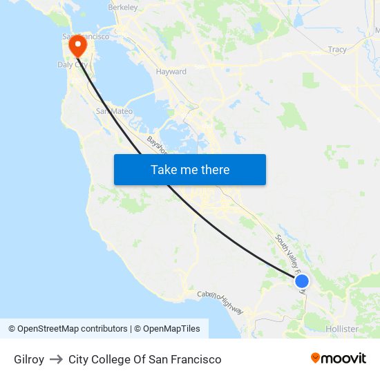Gilroy to City College Of San Francisco map