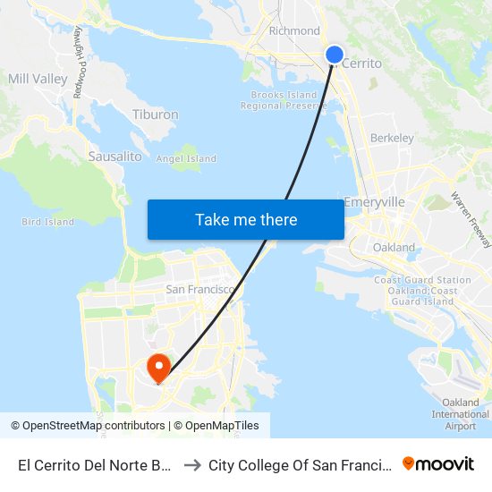 El Cerrito Del Norte BART to City College Of San Francisco map