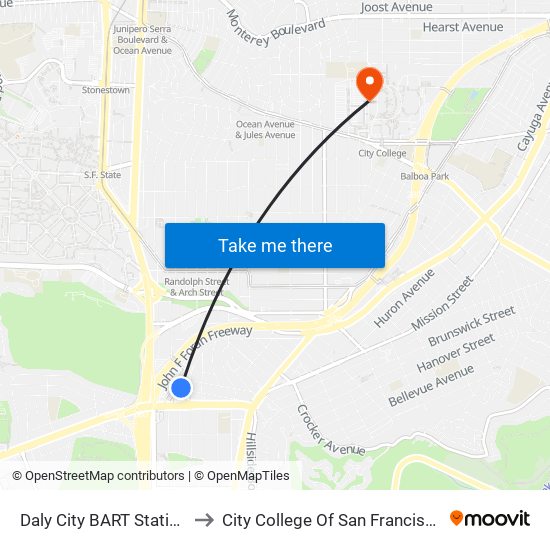 Daly City BART Station to City College Of San Francisco map