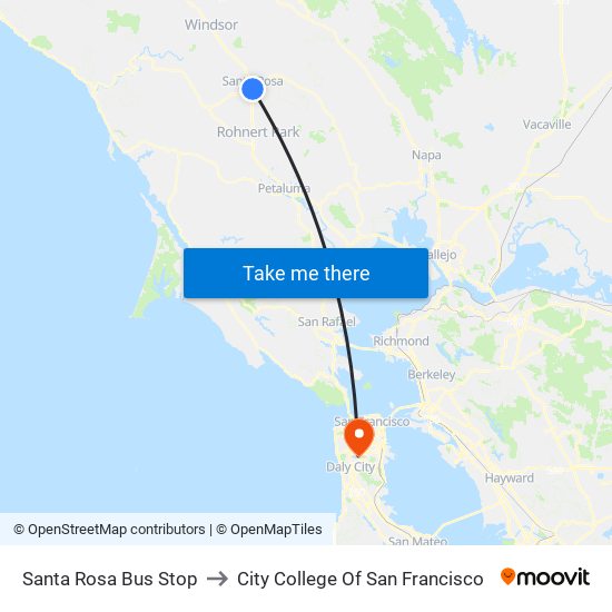 Santa Rosa Bus Stop to City College Of San Francisco map