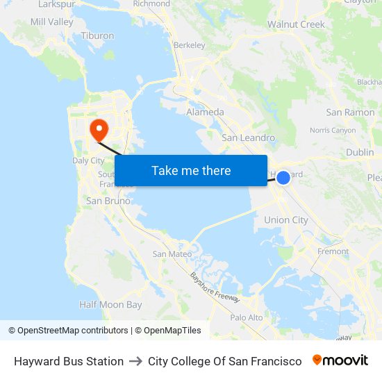 Hayward Bus Station to City College Of San Francisco map