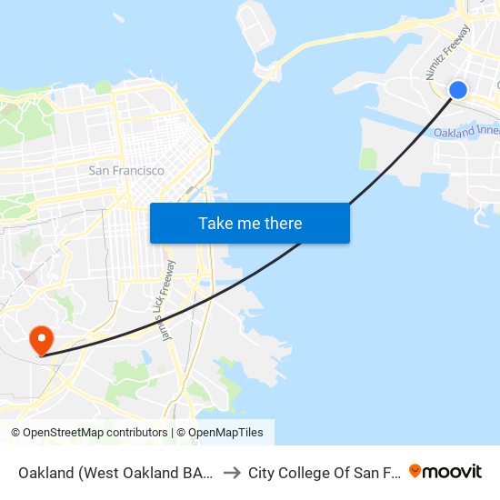 Oakland (West Oakland BART Station) to City College Of San Francisco map