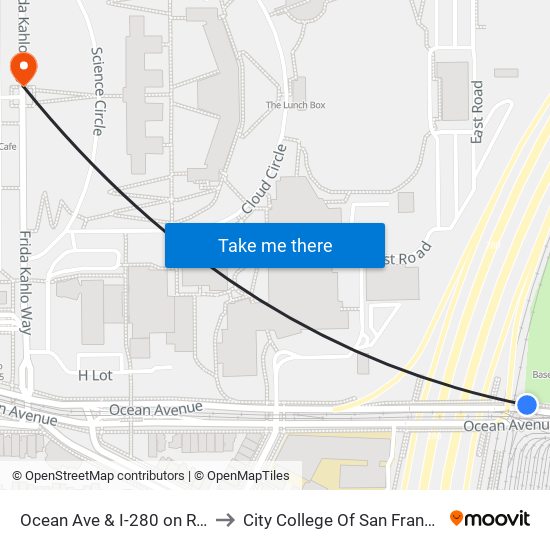 Ocean Ave & I-280 on Ramp to City College Of San Francisco map