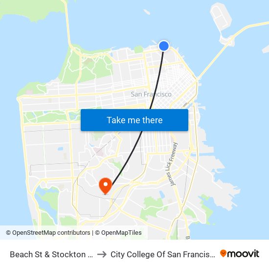 Beach St & Stockton St to City College Of San Francisco map