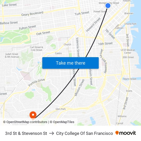 3rd St & Stevenson St to City College Of San Francisco map