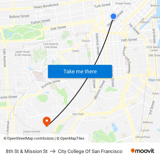 8th St & Mission St to City College Of San Francisco map