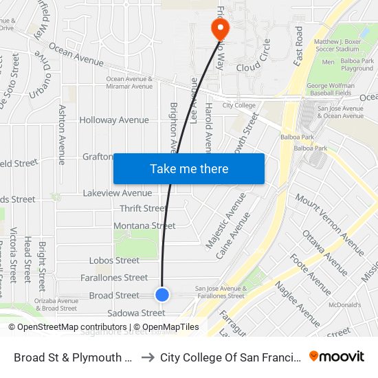 Broad St & Plymouth Ave to City College Of San Francisco map