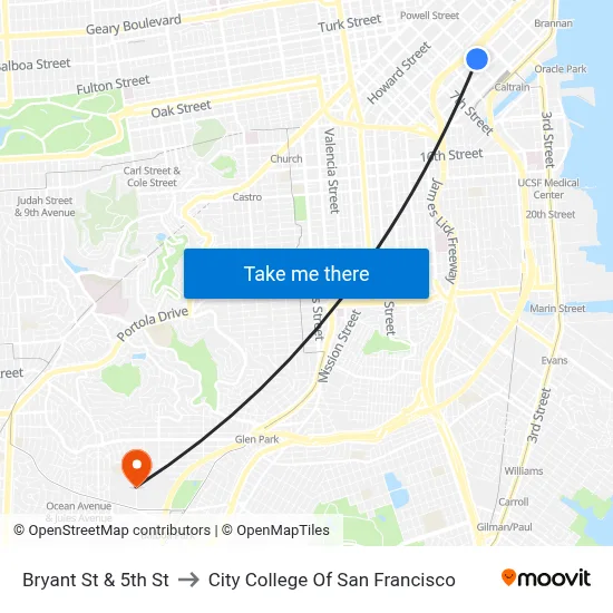 Bryant St & 5th St to City College Of San Francisco map